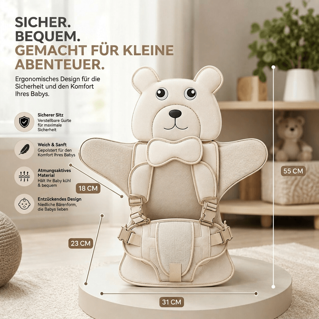 BärenKuschel™ | Gepolsterte Kindersitzunterlage mit niedlichem Bärendesign
