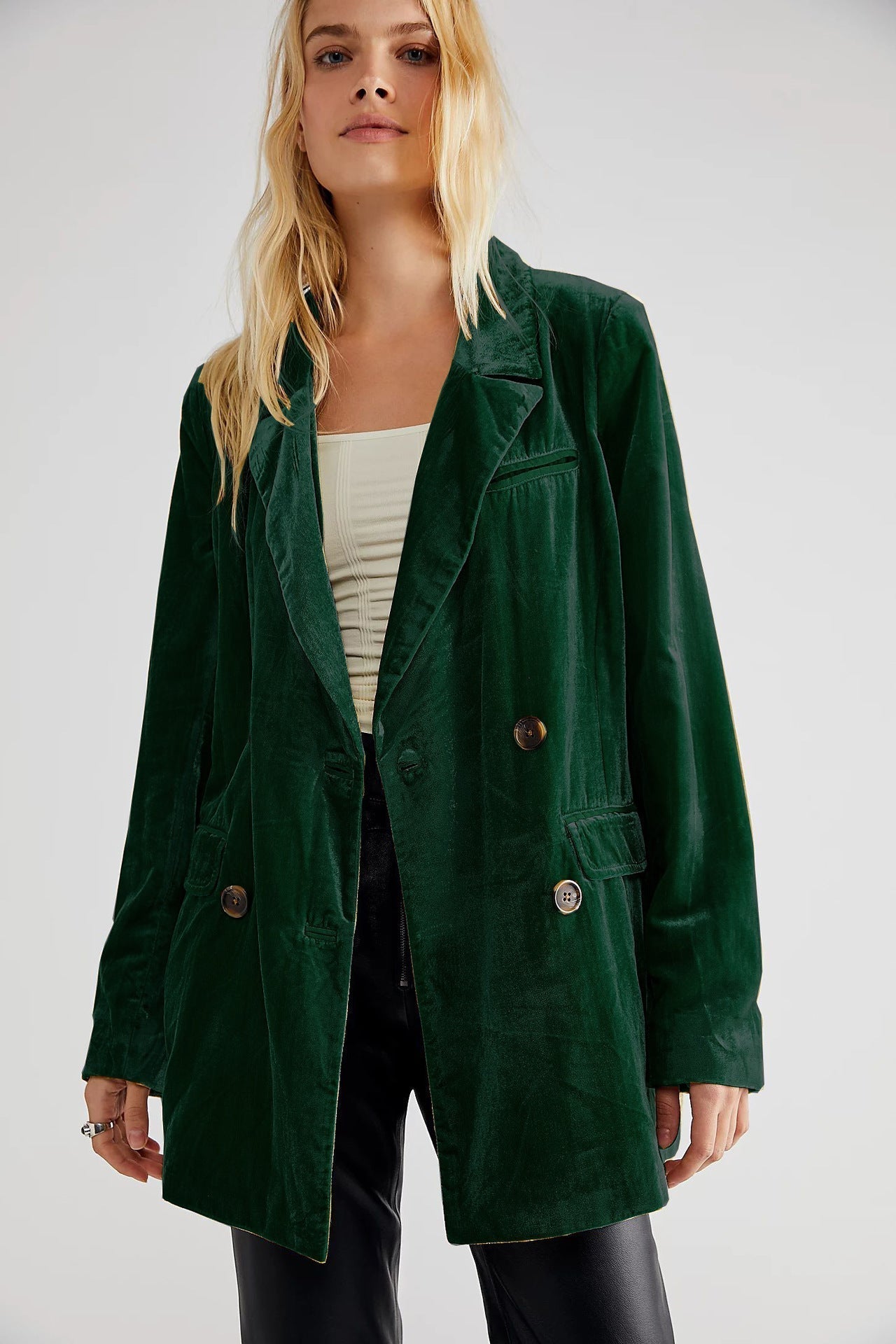 Colombera | Blazer femme velours couleur unie col classique à boutons croisés