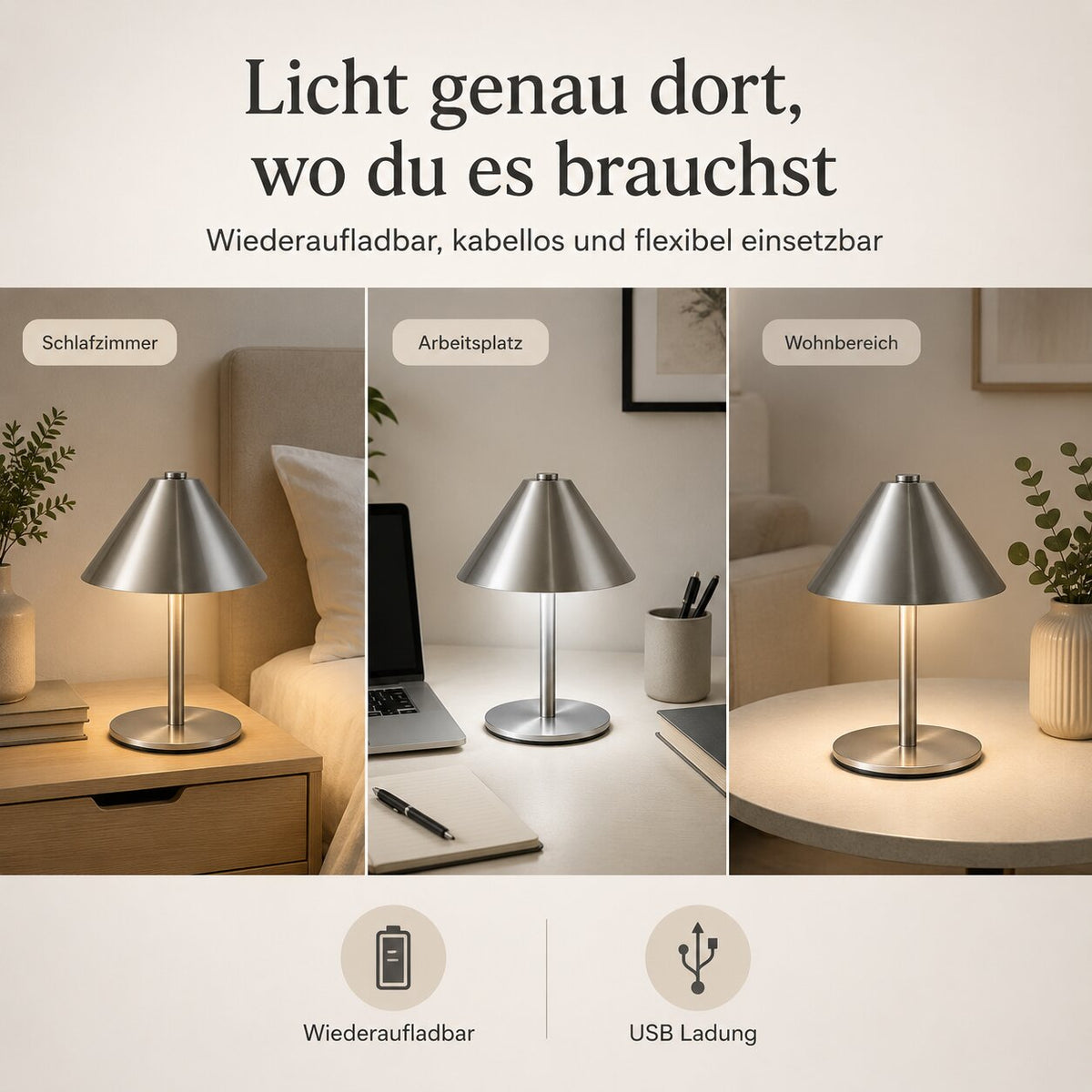 LumiTouch™ | Dimmbare LED-Tischlampe mit Touch-Steuerung und USB-Ladung