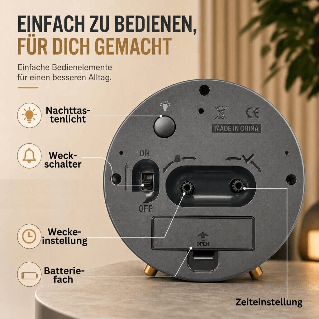 NordZeitra™ | Leise analoge Tischuhr im skandinavischen Design