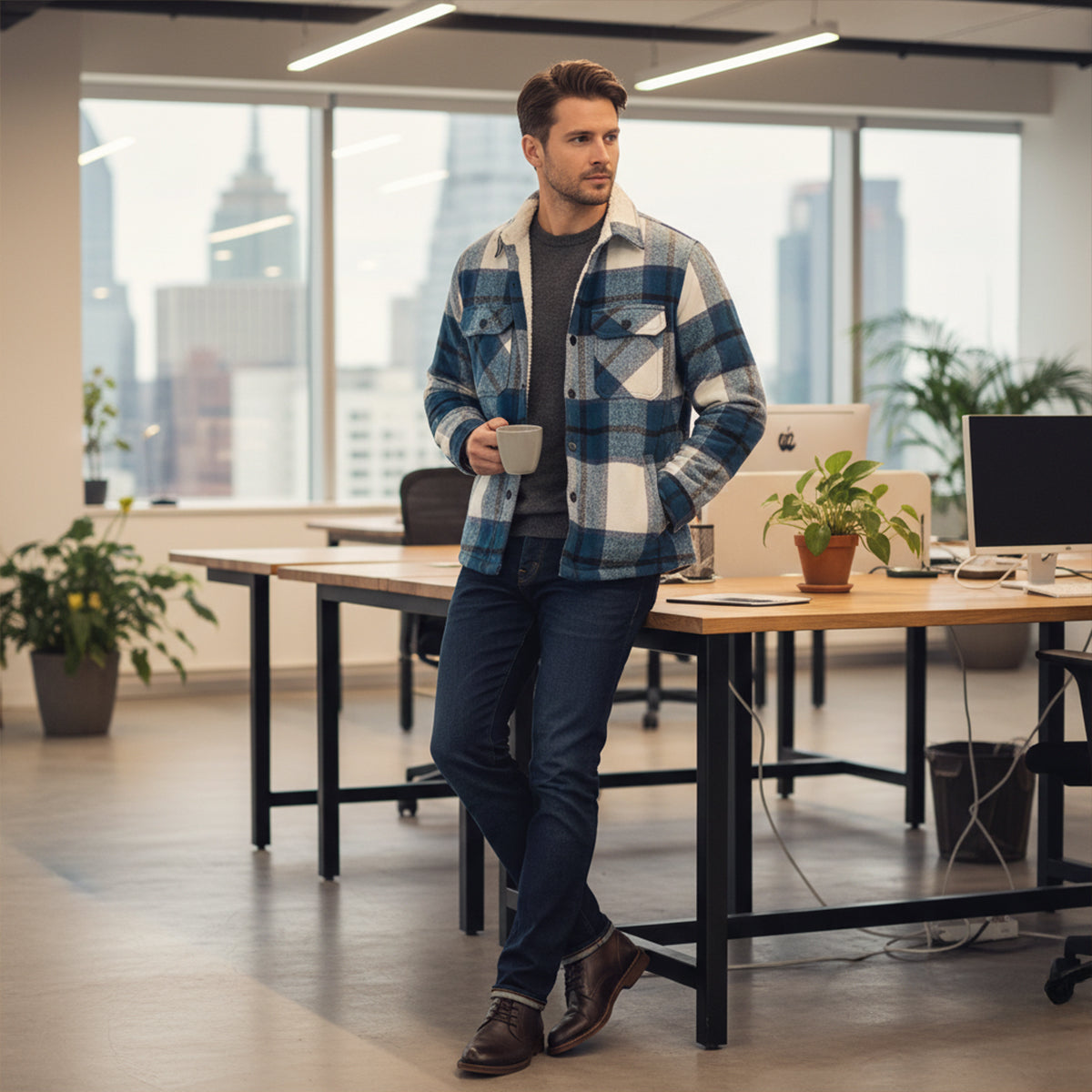 Outdoor Chemise Homme à Carreaux en Flanelle Doublée Polaire, Surchemise Chaude et Confortable