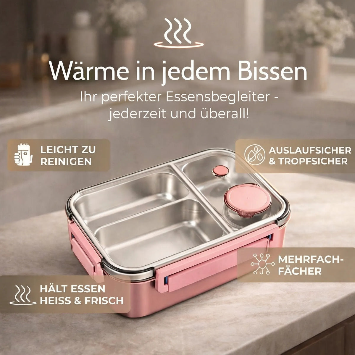 MealNest™ | Lunchbox mit Edelstahlfächern und separatem Saucenbehälter