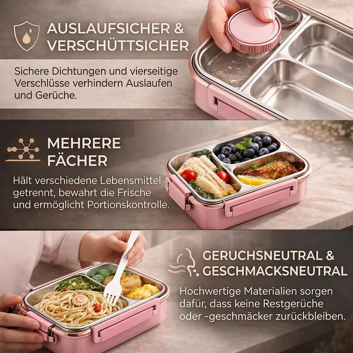 MealNest™ | Lunchbox mit Edelstahlfächern und separatem Saucenbehälter