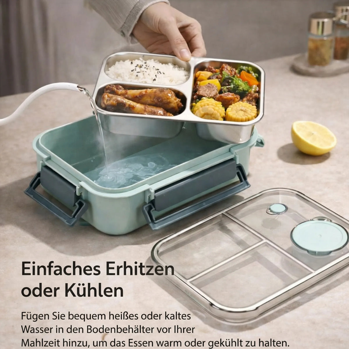 MealNest™ | Lunchbox mit Edelstahlfächern und separatem Saucenbehälter