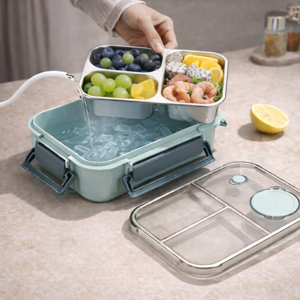 MealNest™ | Lunchbox mit Edelstahlfächern und separatem Saucenbehälter