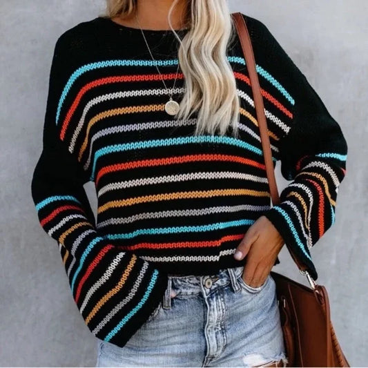 Klara | Pull en Maille à Rayures avec Col V