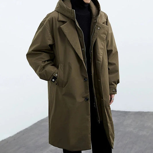 Puffer Trench Coat Homme | Manteau Long Imperméable avec Capuche