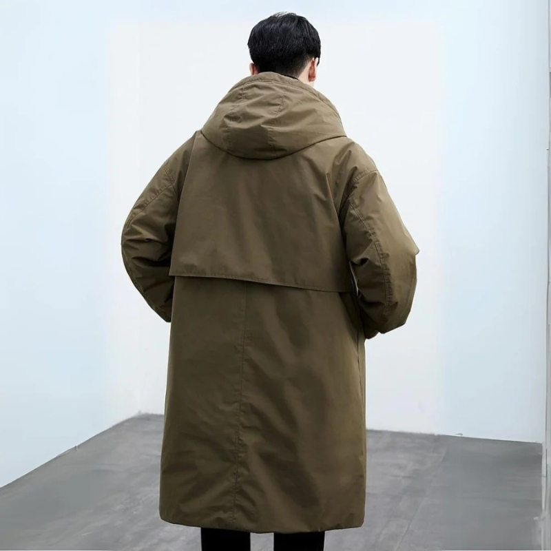 Puffer Trench Coat Homme | Manteau Long Imperméable avec Capuche