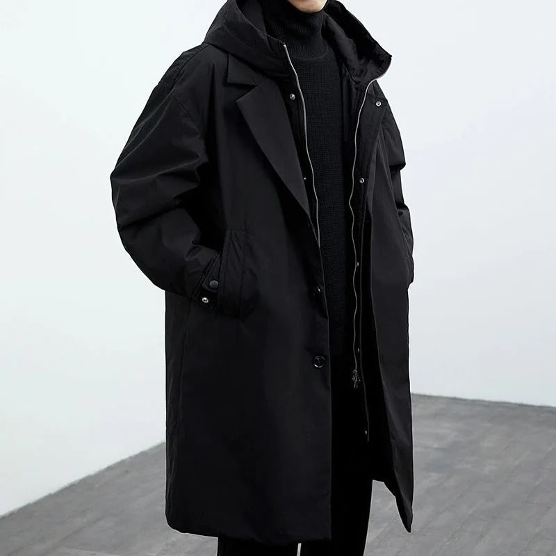Puffer Trench Coat Homme | Manteau Long Imperméable avec Capuche