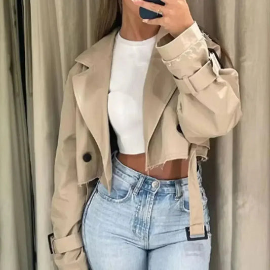 Éloisiane | Veste courte en coton style trench avec ceinture pour femme