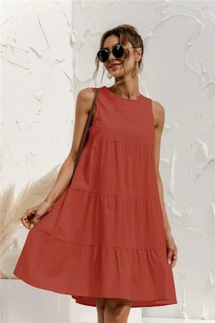 Myriamelle | Robe d'Été Mini à Col Rond, Sans Manches, Style Superposé