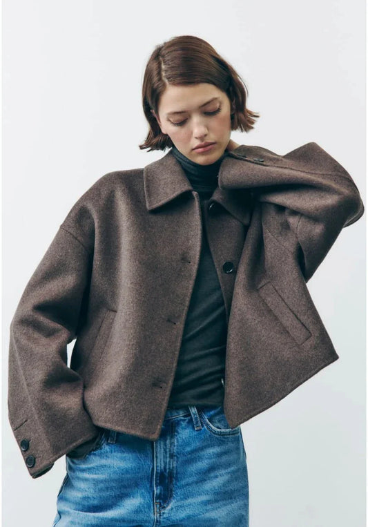 Lydie | Veste Oversize Femme Marron Élégante à Boutons et Col Revers