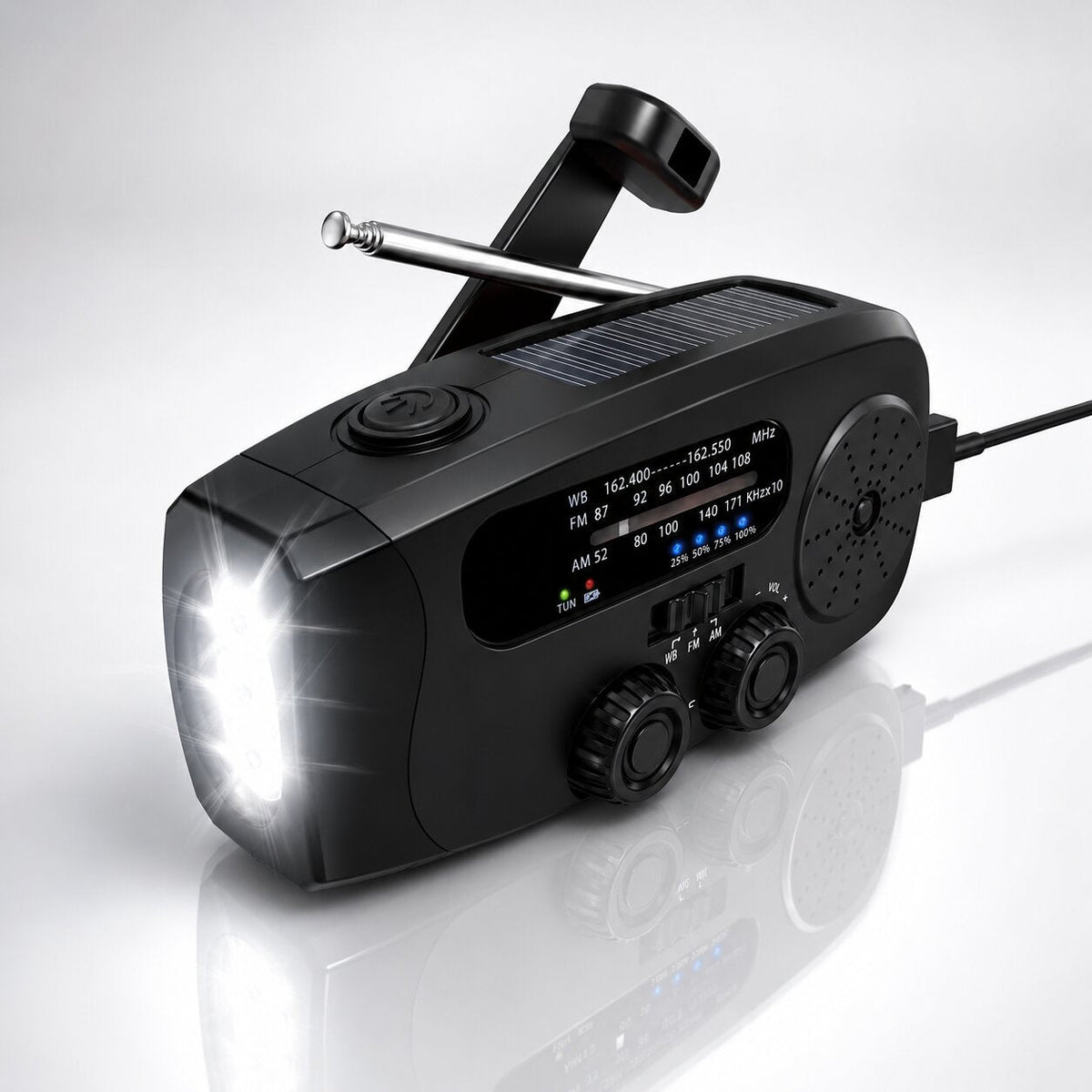SolarKurbel™ | Notfallradio mit Solarladung, Taschenlampe und SOS-Funktion