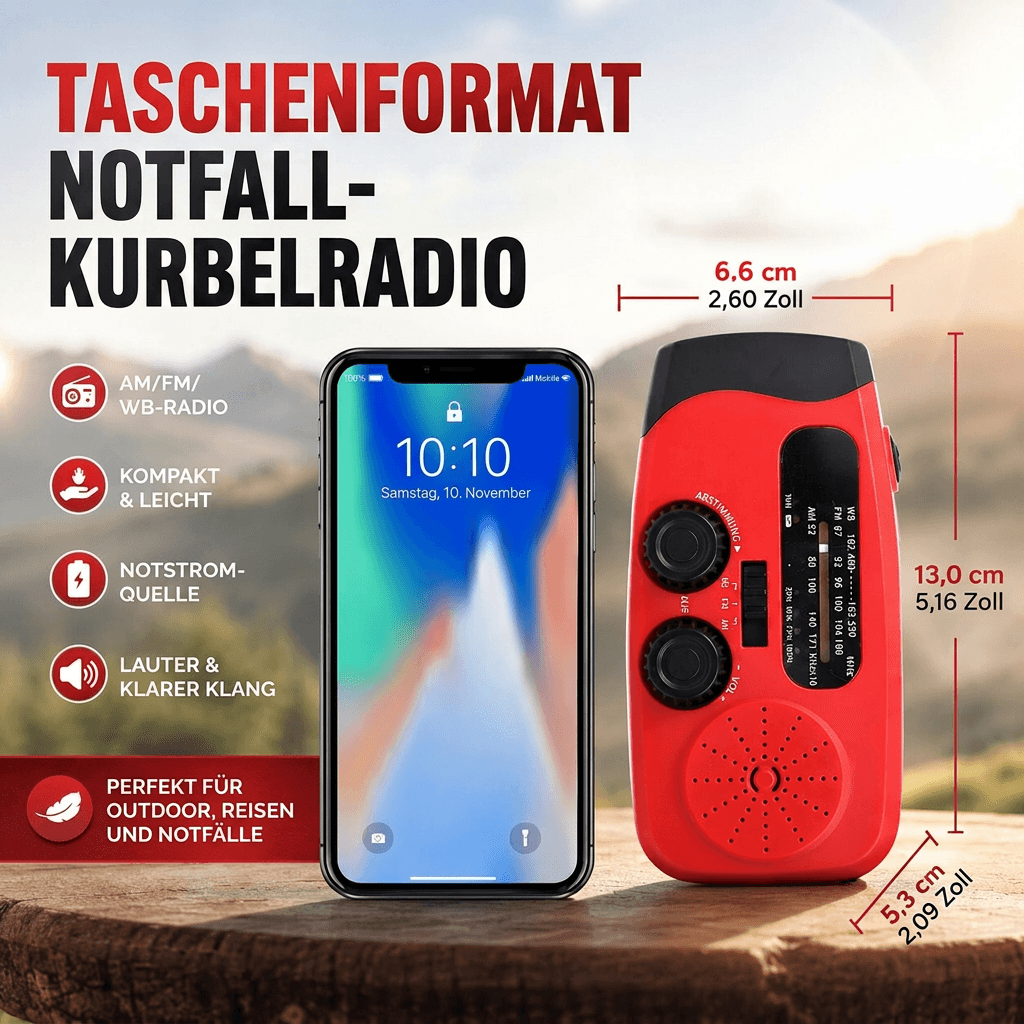 SolarKurbel™ | Notfallradio mit Solarladung, Taschenlampe und SOS-Funktion