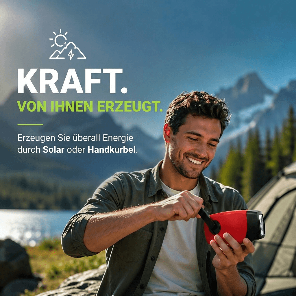SolarKurbel™ | Notfallradio mit Solarladung, Taschenlampe und SOS-Funktion