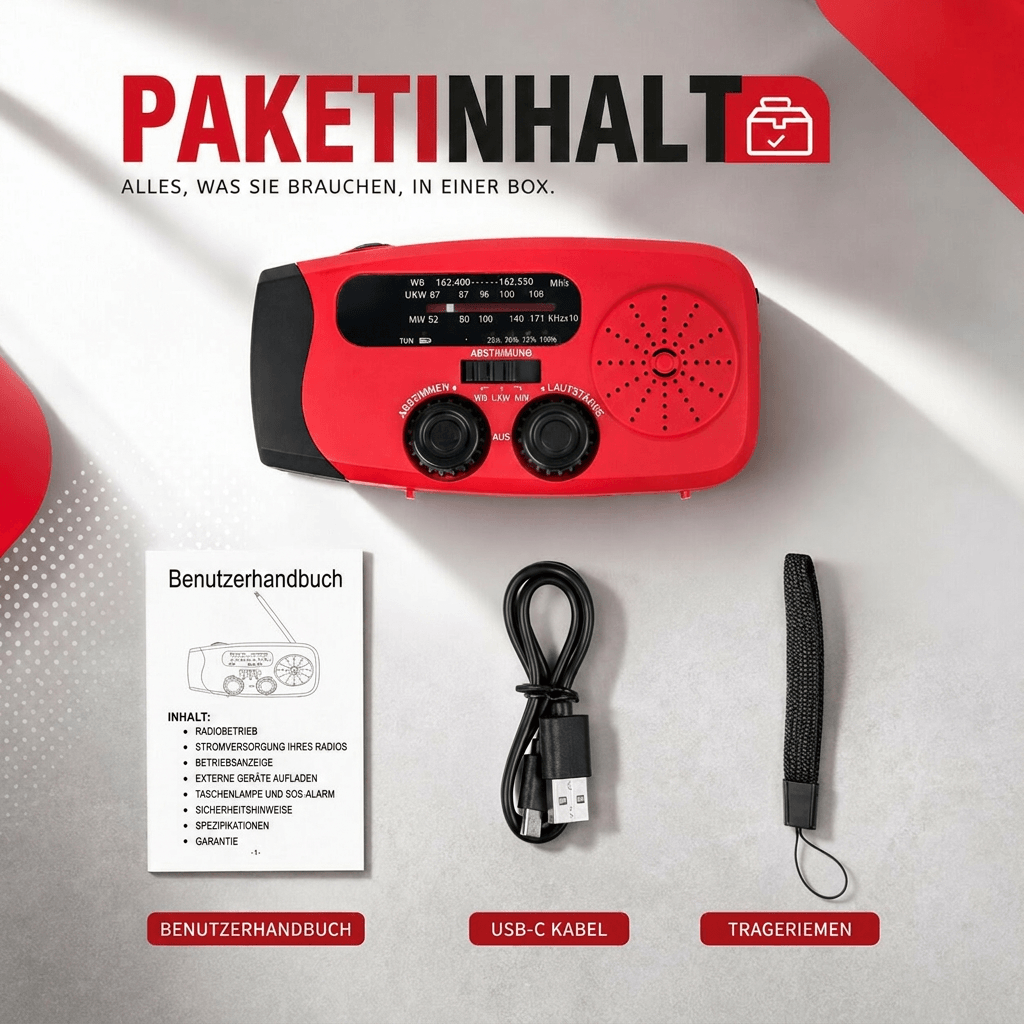 SolarKurbel™ | Notfallradio mit Solarladung, Taschenlampe und SOS-Funktion