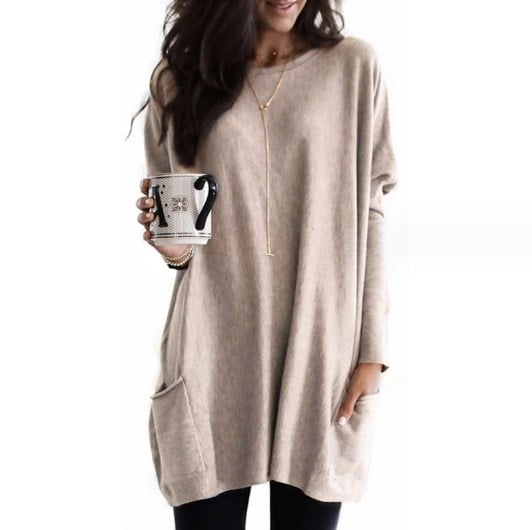 Long Oversize Sweater Femme | Pull Tricoté avec Poches pour Hiver