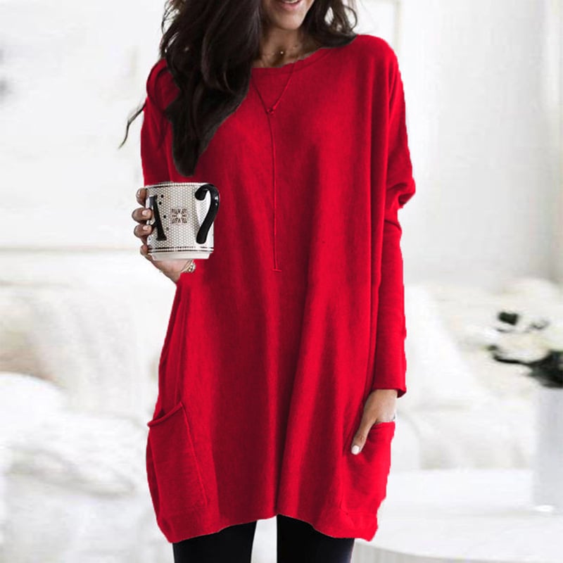 Long Oversize Sweater Femme | Pull Tricoté avec Poches pour Hiver