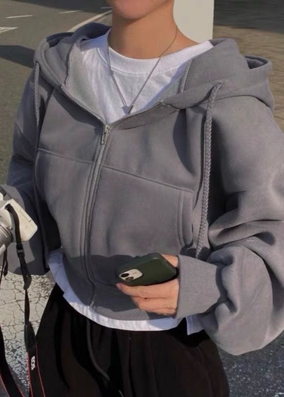 Veste à capuche raccourcie pour femme avec fermeture à glissière – Sportive, Confortable & Stylée