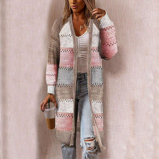 Albine | Cardigan Long Tricoté Multicolore à Col Châle pour Femme