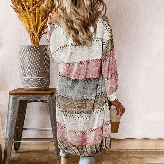 Albine | Cardigan Long Tricoté Multicolore à Col Châle pour Femme