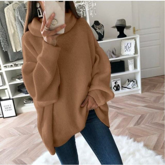 Esmeraude-Lou | Pull col roulé femme ample et élégant en maille unie