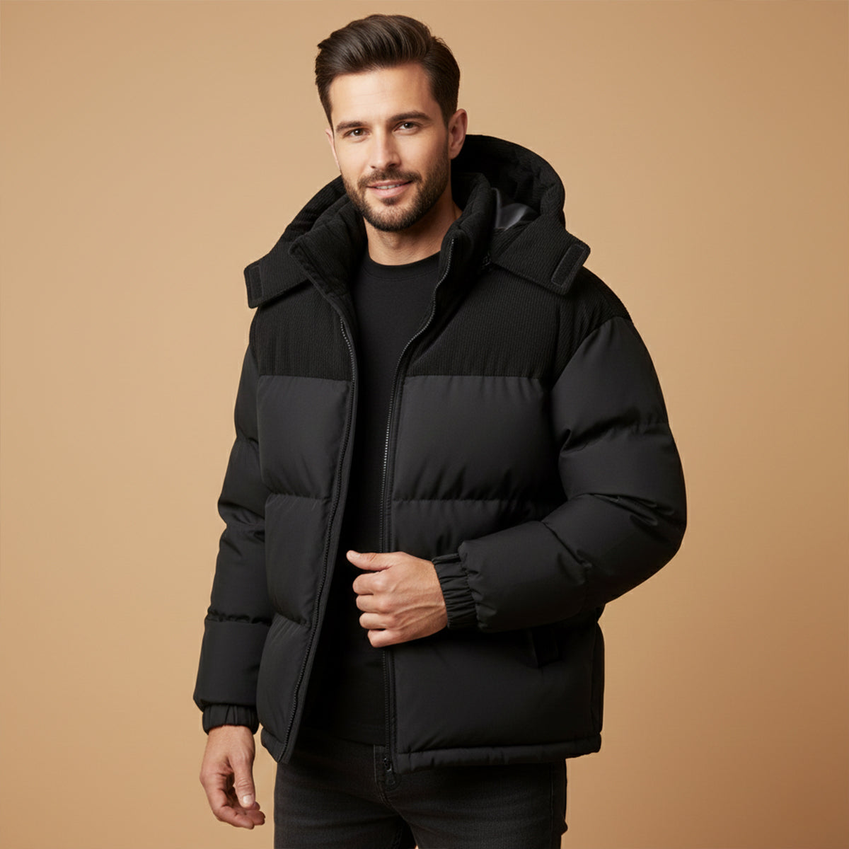 Veste Homme Hiver Matelassée avec Capuche – Chaude, Protectrice & Confortable
