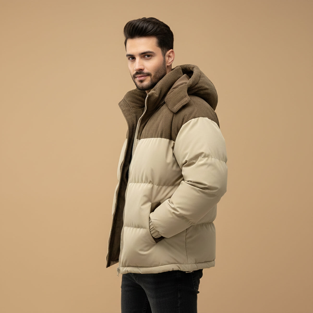 Veste Homme Hiver Matelassée avec Capuche – Chaude, Protectrice & Confortable