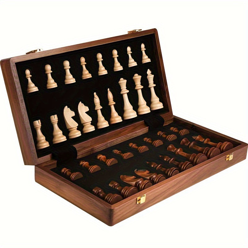 WoodenMate™ | Faltbares Holzschachspiel mit handgefertigten Figuren