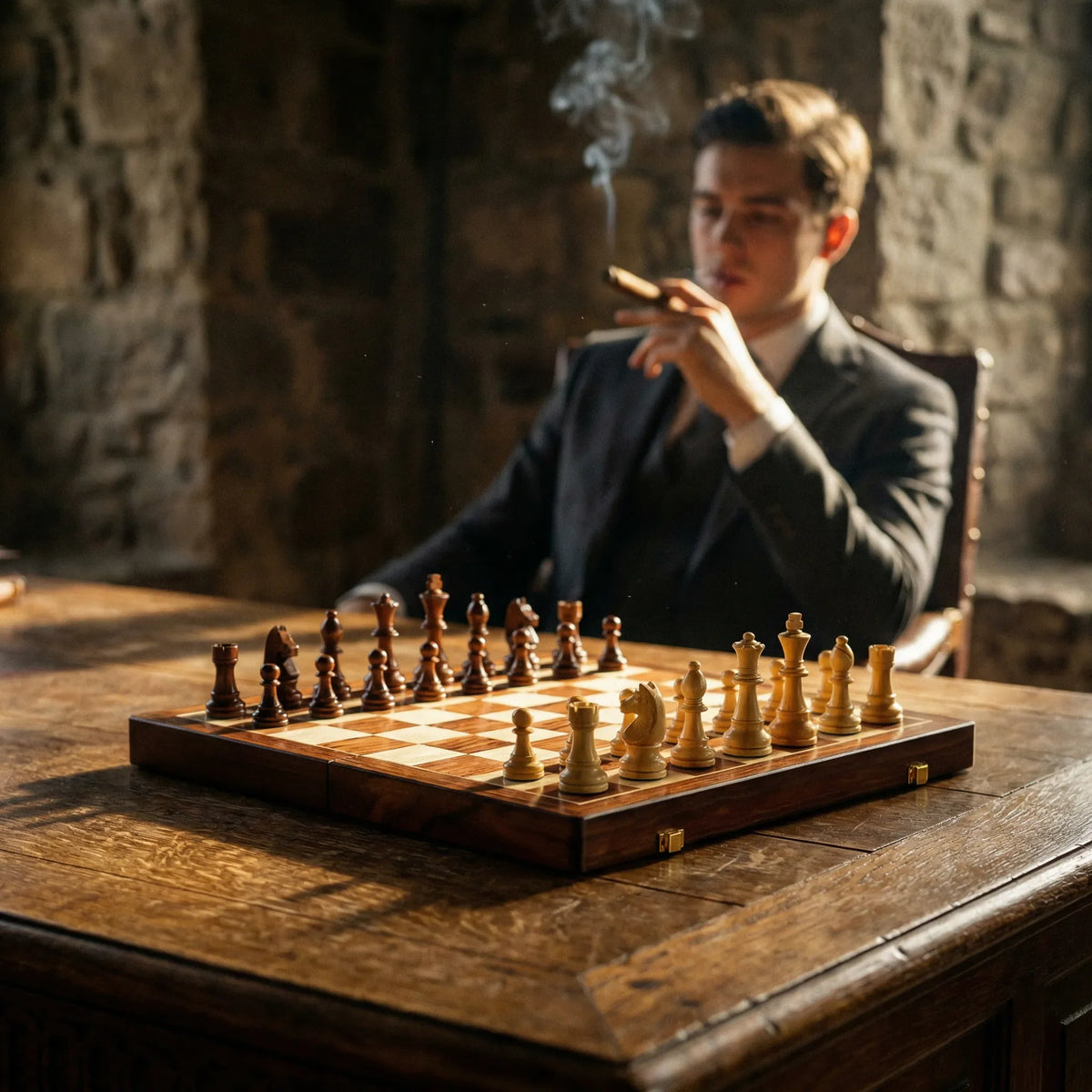 WoodenMate™ | Faltbares Holzschachspiel mit handgefertigten Figuren