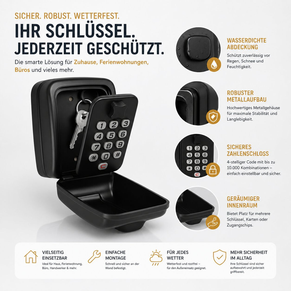 KeyVault™ | Schlüsselsafe mit Zahlencode für Innen- und Außenbereiche