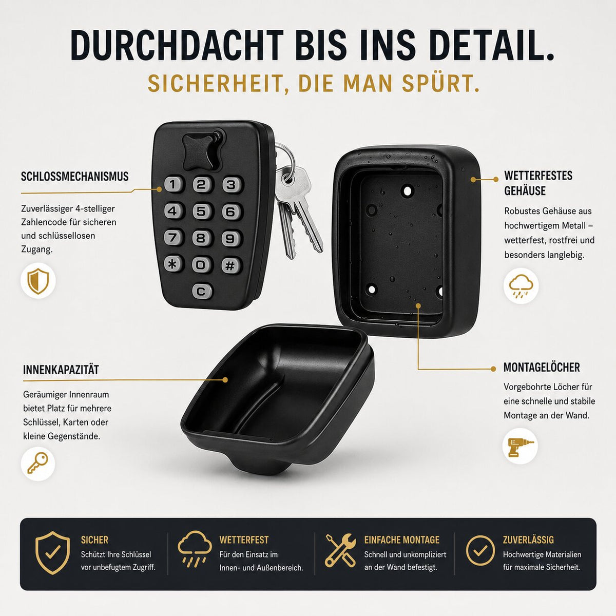 KeyVault™ | Schlüsselsafe mit Zahlencode für Innen- und Außenbereiche
