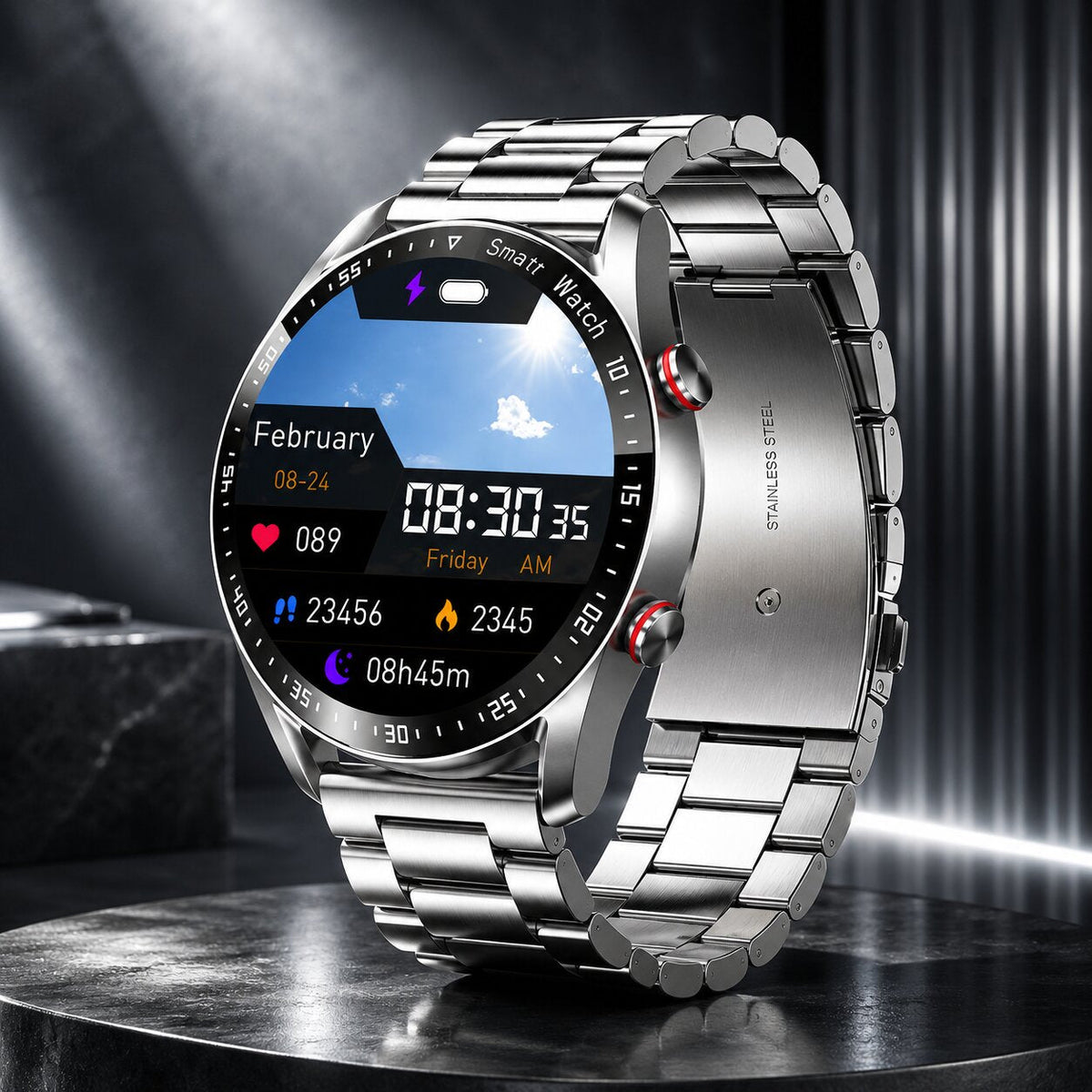 PulseVeyron™ | Herren-Smartwatch mit Gesundheitsfunktionen und Bluetooth-Telefonie