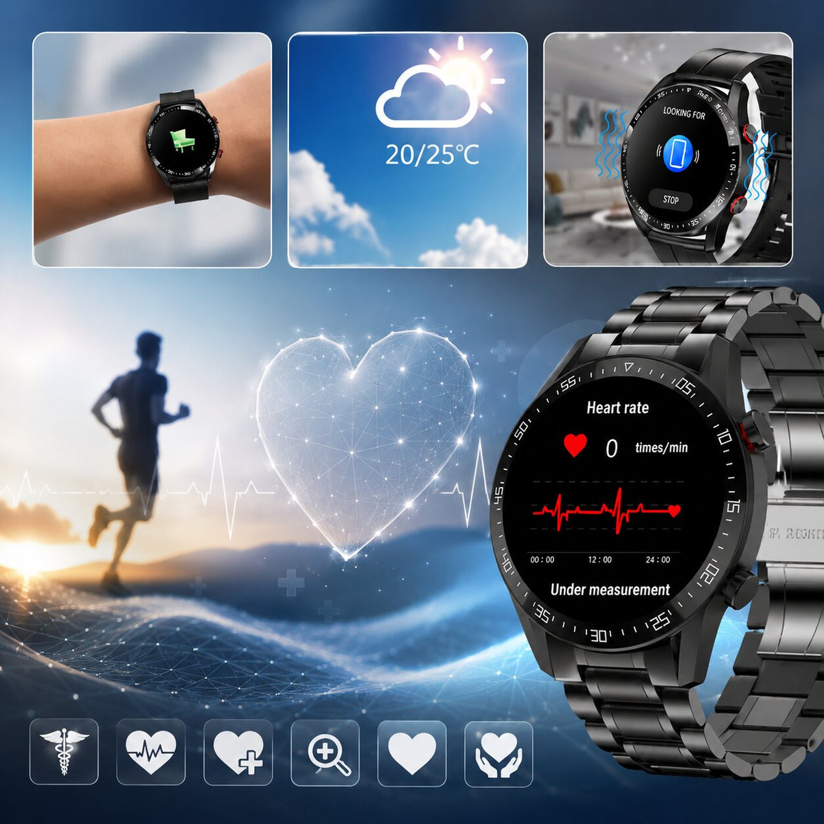 PulseVeyron™ | Herren-Smartwatch mit Gesundheitsfunktionen und Bluetooth-Telefonie