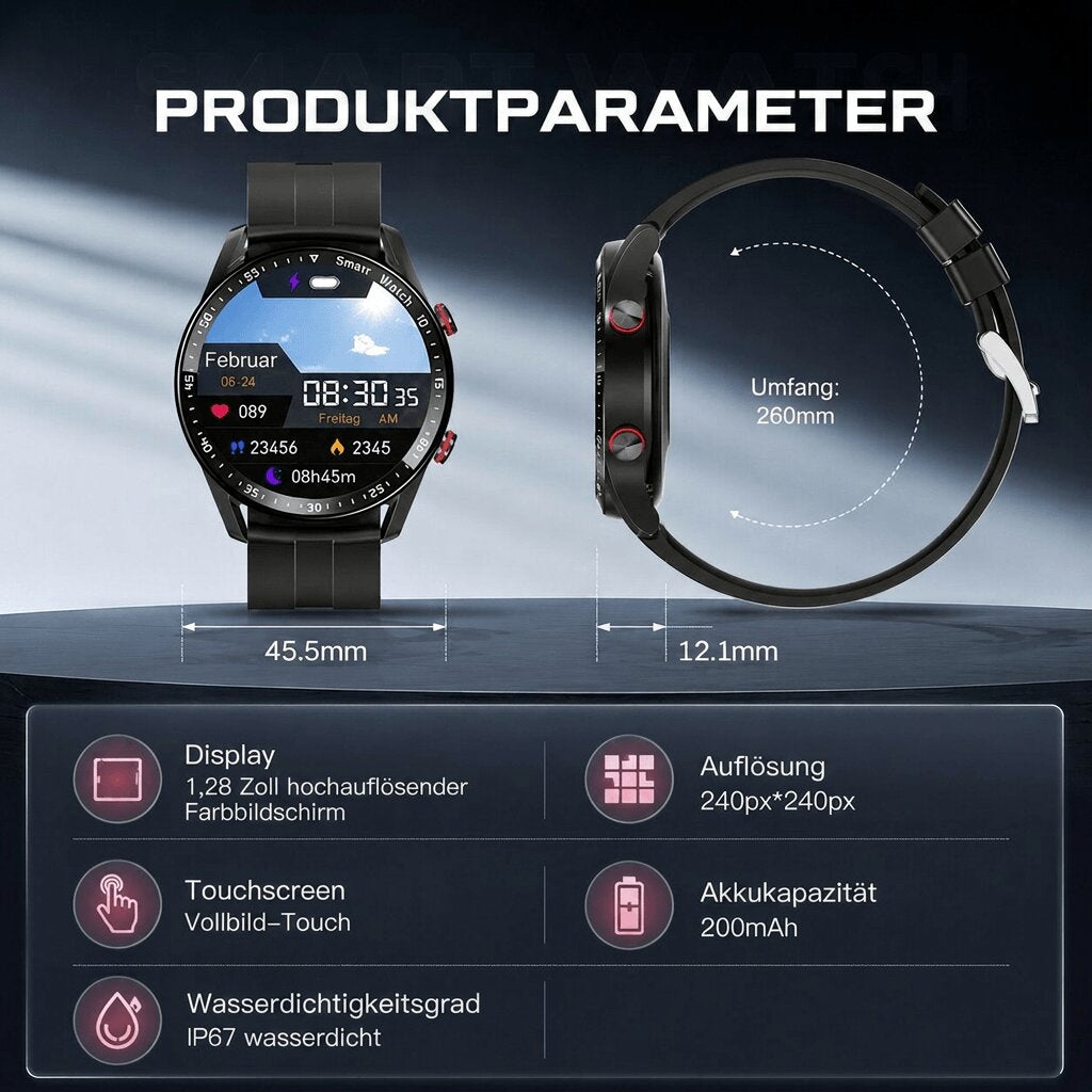 PulseVeyron™ | Herren-Smartwatch mit Gesundheitsfunktionen und Bluetooth-Telefonie