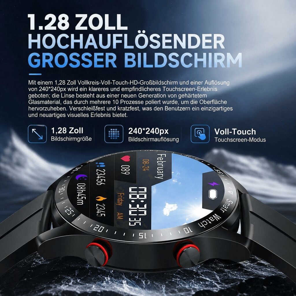 PulseVeyron™ | Herren-Smartwatch mit Gesundheitsfunktionen und Bluetooth-Telefonie