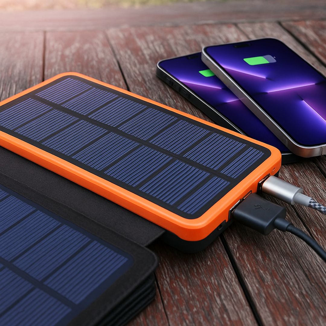 SolarKraft™ | Solar-Powerbank 20.000 mAh mit 4 Solarpanels und LED-Taschenlampe