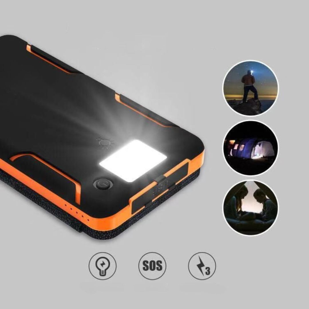 SolarKraft™ | Solar-Powerbank 20.000 mAh mit 4 Solarpanels und LED-Taschenlampe