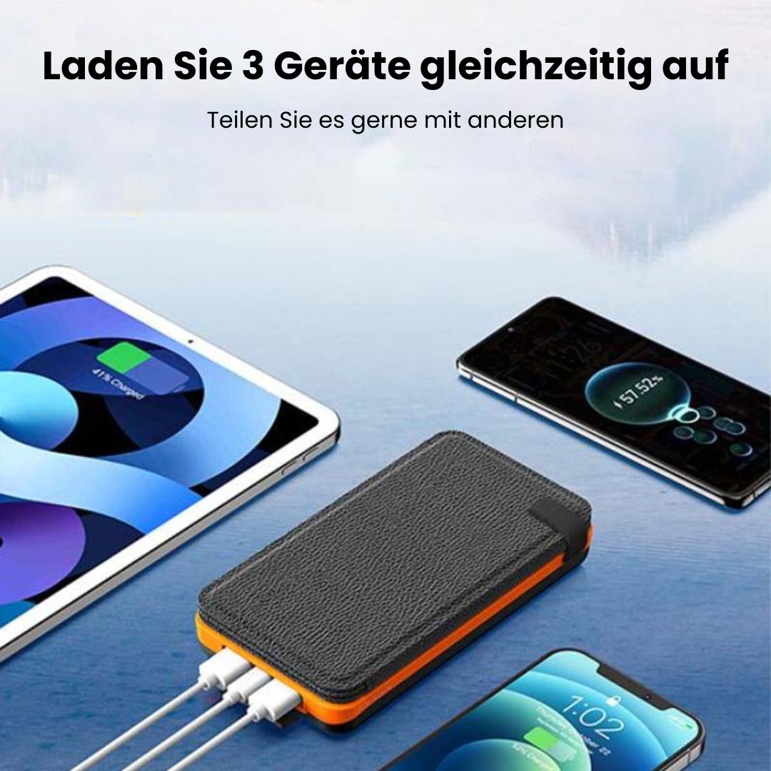 SolarKraft™ | Solar-Powerbank 20.000 mAh mit 4 Solarpanels und LED-Taschenlampe