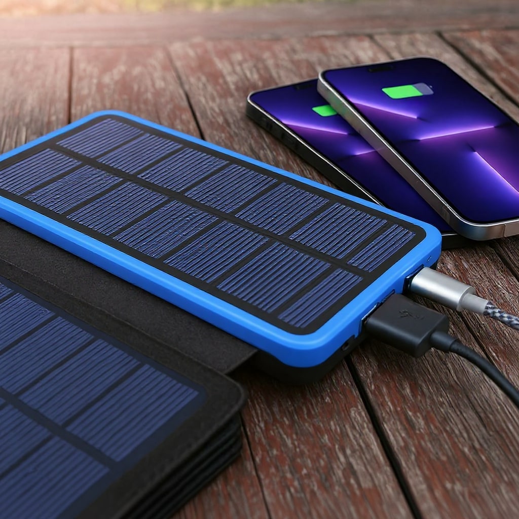 SolarKraft™ | Solar-Powerbank 20.000 mAh mit 4 Solarpanels und LED-Taschenlampe