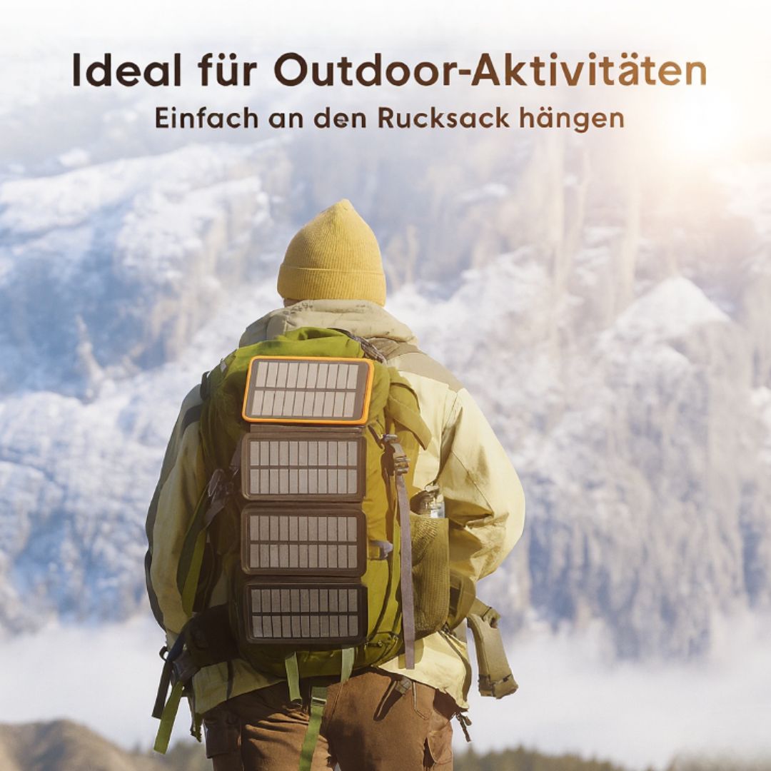 SolarKraft™ | Solar-Powerbank 20.000 mAh mit 4 Solarpanels und LED-Taschenlampe
