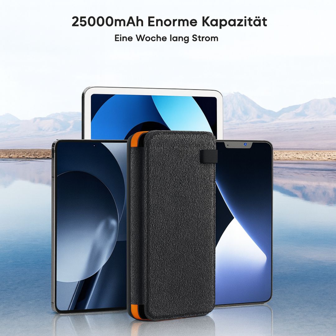 SolarKraft™ | Solar-Powerbank 20.000 mAh mit 4 Solarpanels und LED-Taschenlampe