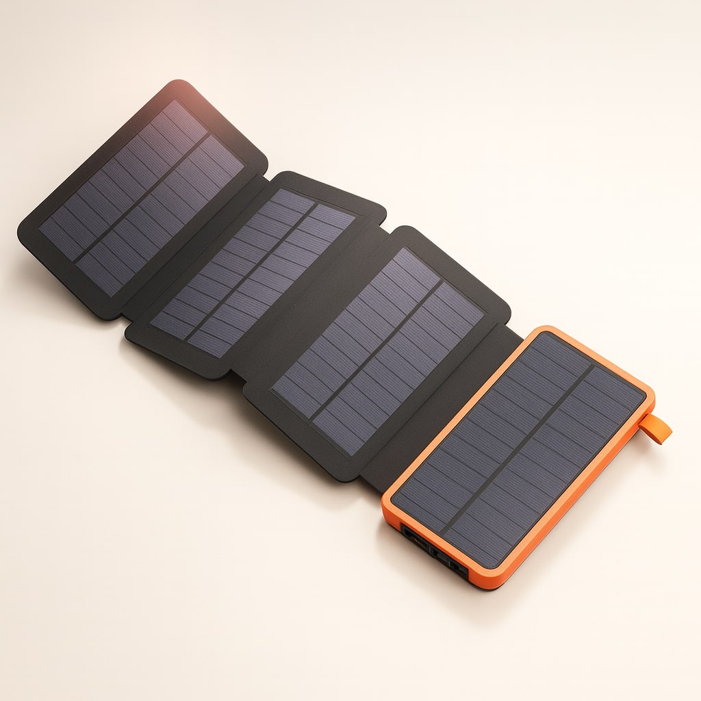 SolarKraft™ | Solar-Powerbank 20.000 mAh mit 4 Solarpanels und LED-Taschenlampe