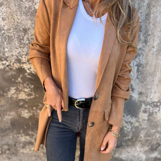 Azilène | Manteau Classique Mi-Long Femme à Col Revers, Coupe Simple et Élégante