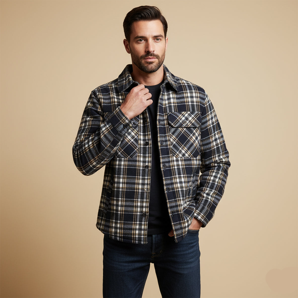 Outdoor Chemise Homme à Carreaux en Flanelle Doublée Polaire, Surchemise Chaude et Confortable