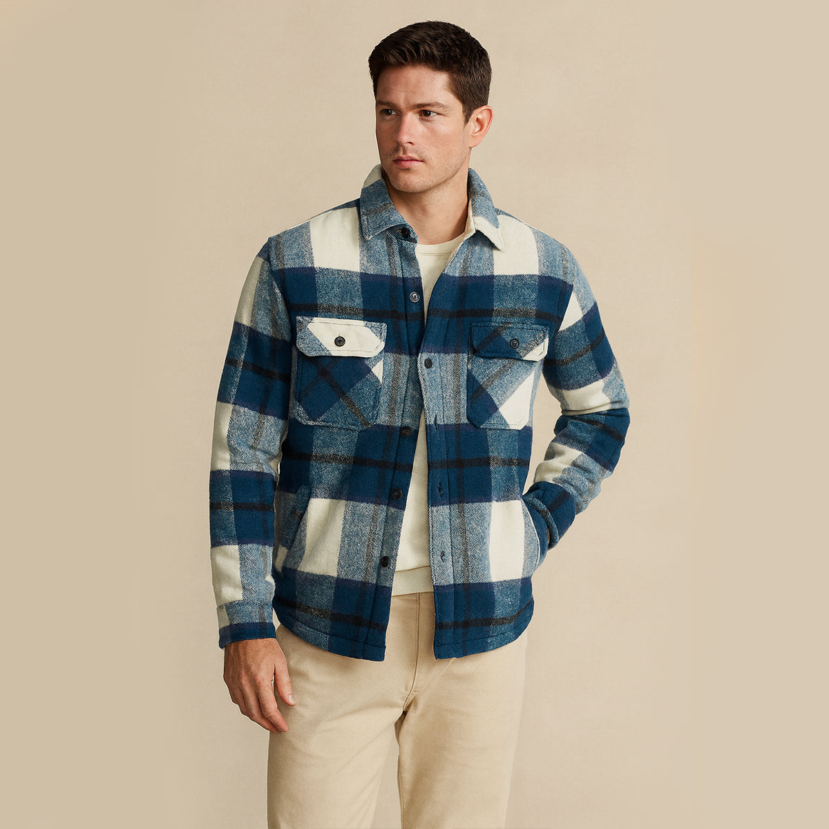 Outdoor Chemise Homme à Carreaux en Flanelle Doublée Polaire, Surchemise Chaude et Confortable