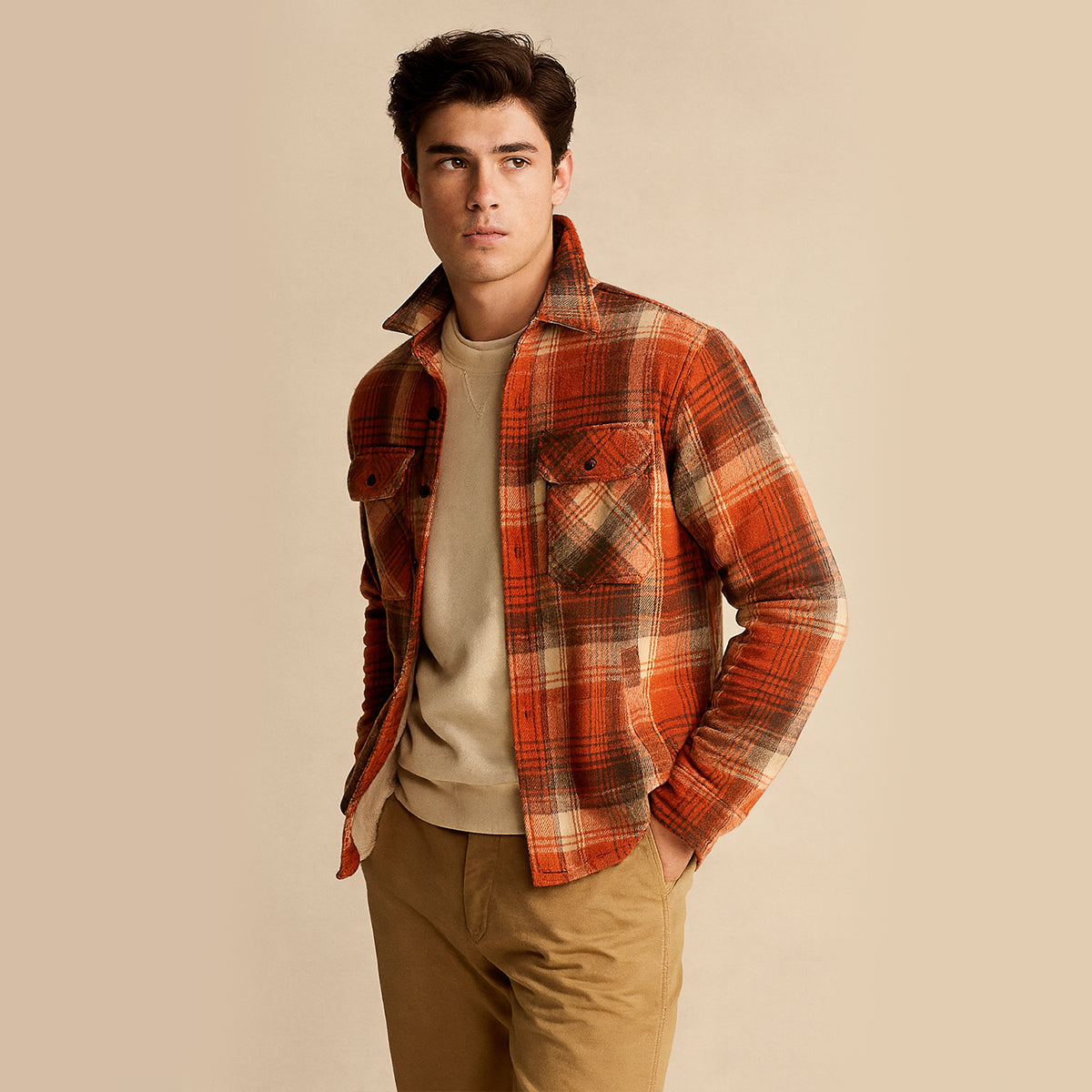 Outdoor Chemise Homme à Carreaux en Flanelle Doublée Polaire, Surchemise Chaude et Confortable