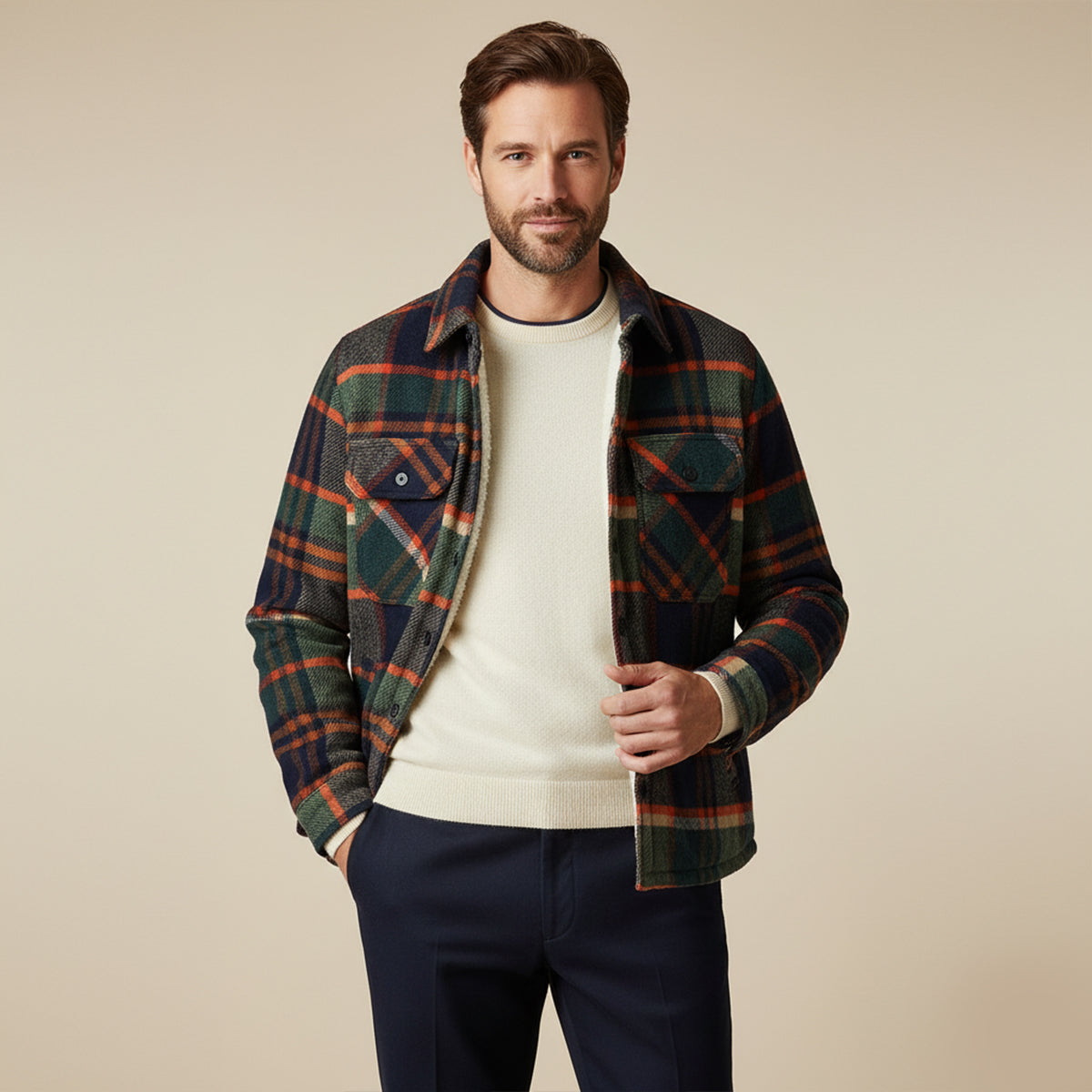 Outdoor Chemise Homme à Carreaux en Flanelle Doublée Polaire, Surchemise Chaude et Confortable