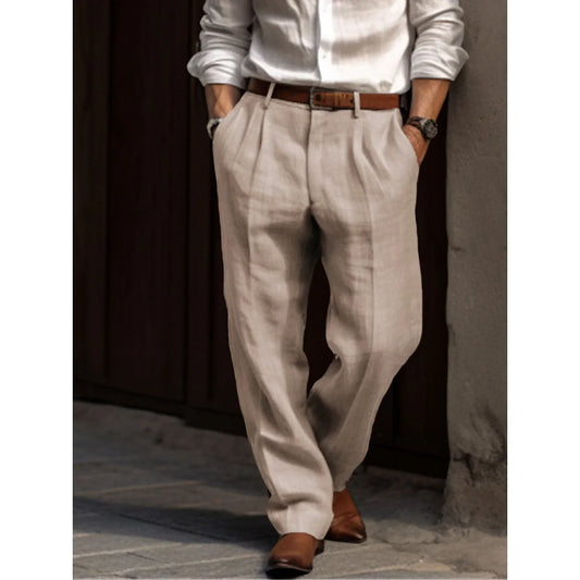 Alistair | Pantalon Homme Lin Confortable à Coupe Décontractée et Élégante pour Look Business Formelle