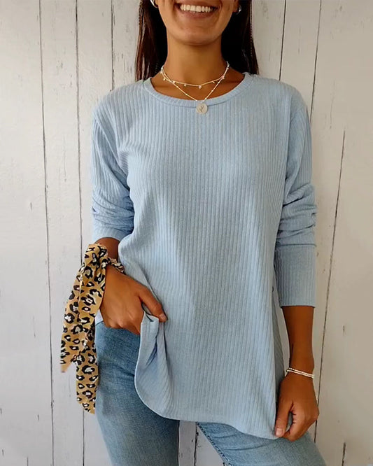 Abélardine | T-shirt Femme – Col Rond Maille Côtelée à Manches Longues Uni
